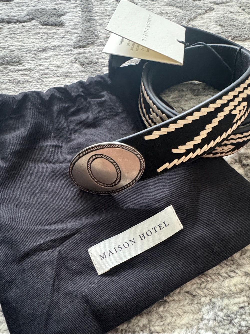 Maison Hotel Black Woven Accent Woman’s  Belt size L - total
Length is 40.5